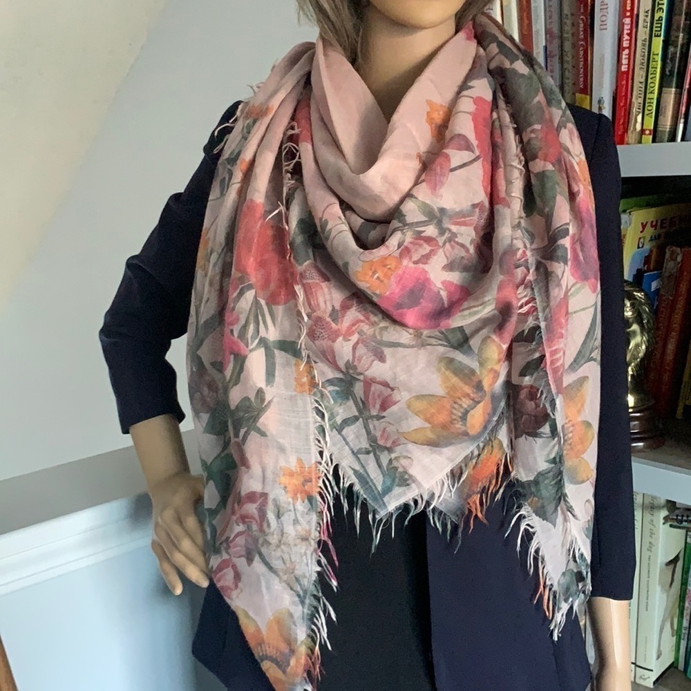 Floral pink wrap scarf blanket romantic bohemian lightweight oversized